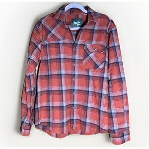 Howler Bros Flannel Shirt Womens S Red Orange Western Button Cotton Blend Plaid